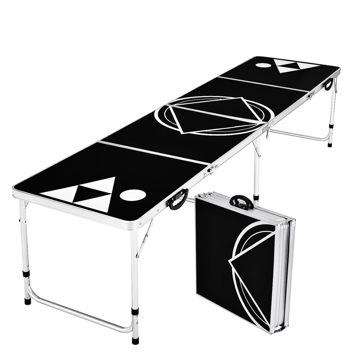Topbuy 8 Ft Beer Pong Table Portable Party Drinking Game Table Foldable Tailgate Table W/ 2-Level Adjustable Height for Outdoor&Indoor
