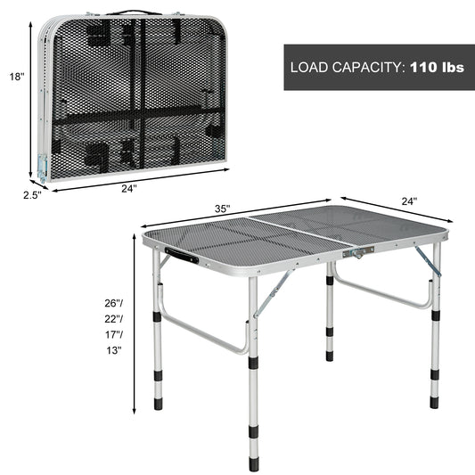 Patiojoy Folding Camping Table Lightweight Portable Aluminum Metal Grill Stand Picnic Table with Iron Mesh Top for Outdoor BBQ