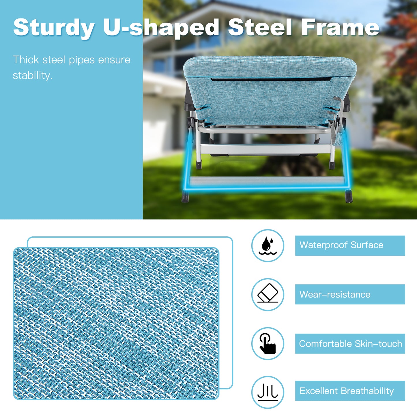 Topbuy Folding Camping Cot, Adjustable 7-position Lounge Chair w/ Removable Headrest & Cup Holder Beige/Blue/Grey
