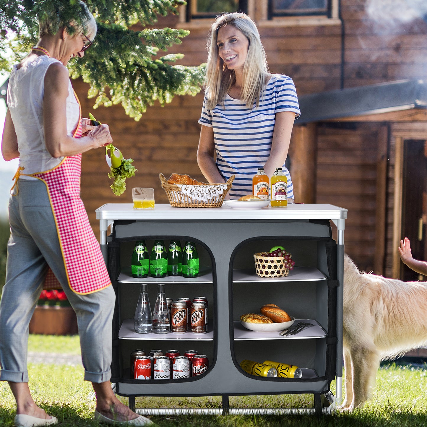 Topbuy Portable Outdoor Camping Table Aluminum Kitchen Station w/Storage Shelves & Carrying Bag for BBQ