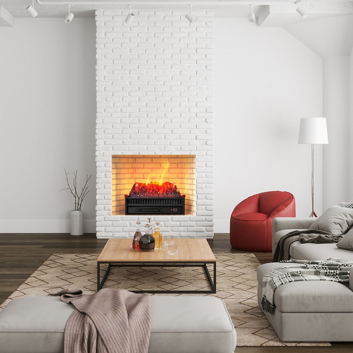 Topbuy 23'' Electric Fireplace Log Heater Portable Realistic Ember Bed Fireplace Insert w/ Adjustable Brightness & Temperature