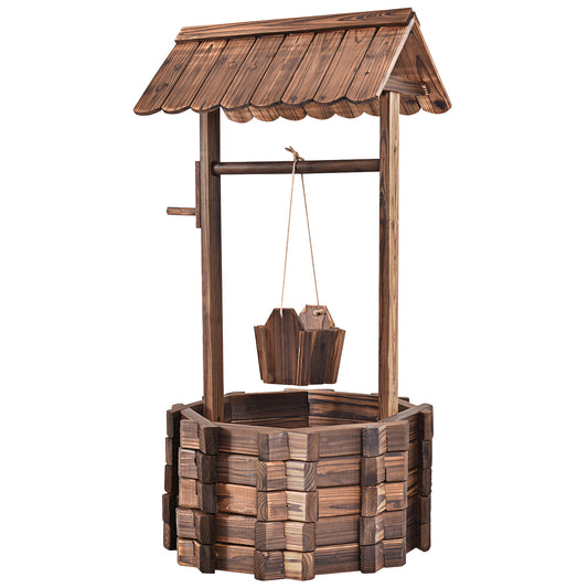 Topbuy Outdoor Wooden Wishing Well Garden Bucket Flower Plants Planter Patio Garden Home Decor