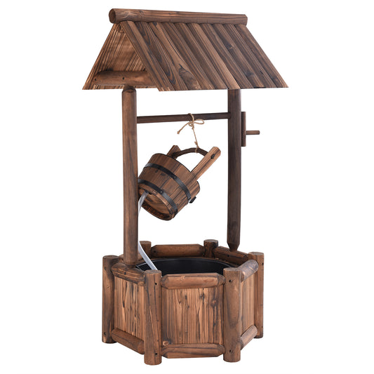 Topbuy Rustic Wishing Well Water Fountain Wooden Decorative Electric Backyard with Electric and Water Bucket Pump for Outdoor
