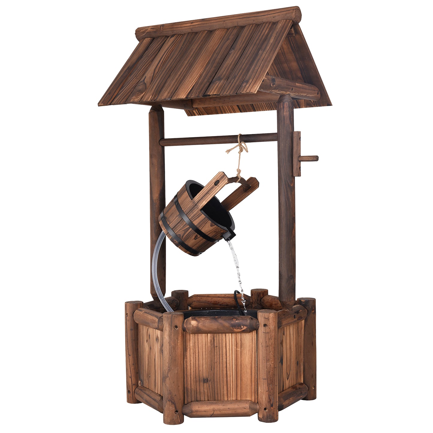 Topbuy Rustic Wishing Well Water Fountain Wooden Decorative Electric Backyard with Electric and Water Bucket Pump for Outdoor