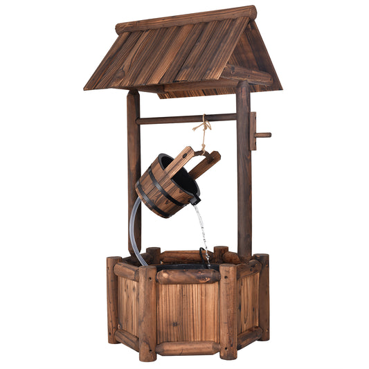 Topbuy Rustic Wishing Well Water Fountain Wooden Decorative Electric Backyard with Electric and Water Bucket Pump for Outdoor