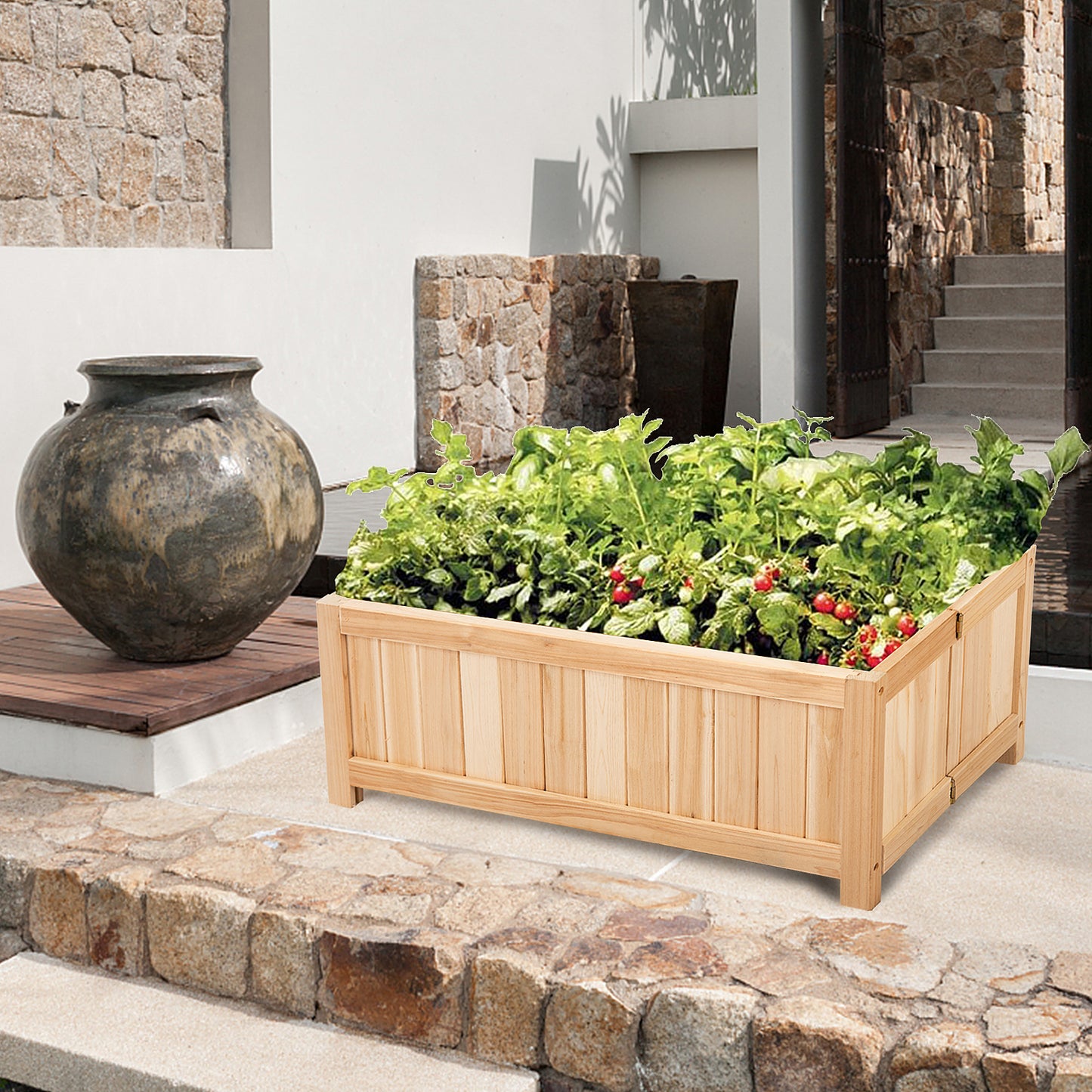 Topbuy Outdoor Wood Planter Raised Garden Bed Elevated Planter Box Kit for Backyard Patio