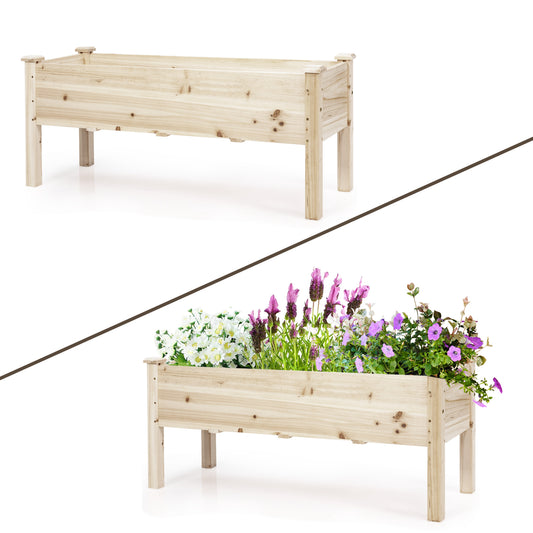 Topbuy Outdoor Wood Planter Raised Garden Bed Elevated Planter Box Kit with four holes for Backyard Patio