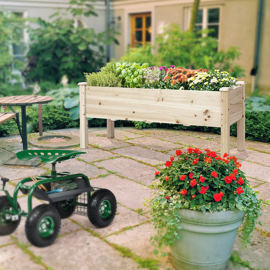 Topbuy Outdoor Wood Planter Raised Garden Bed Elevated Planter Box Kit with four holes for Backyard Patio