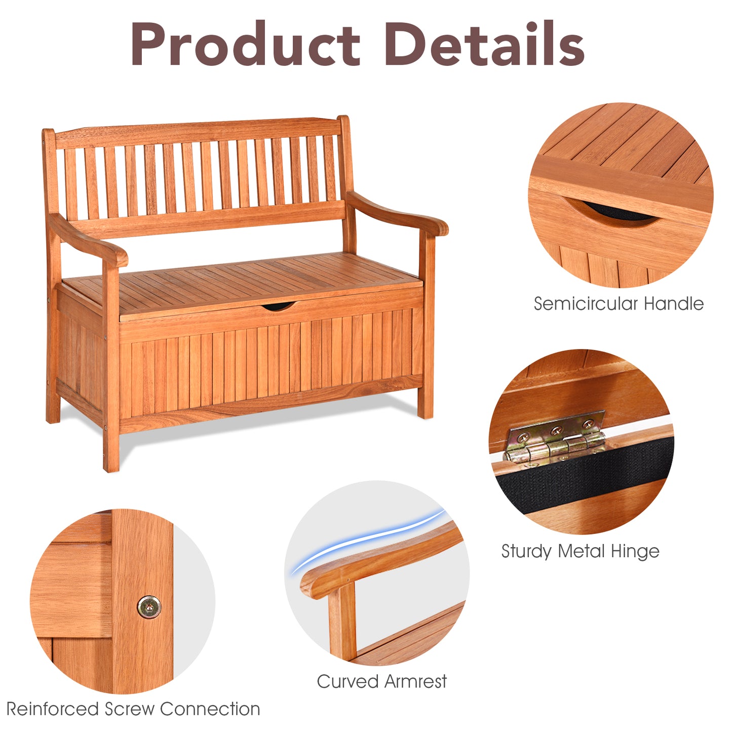 Topbuy 33 Gal Outdoor Storage Bench Deck Box Patio Storage Loveseat w/Removable Liner