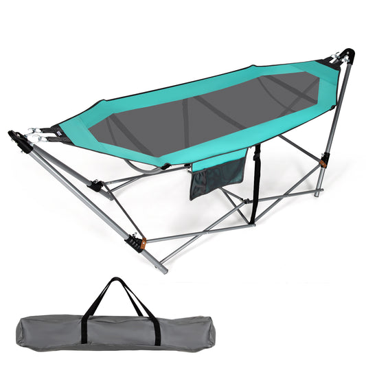 Topbuy Portable Folding Hammock Free Standing Hammock W/ Stand-Folds Carrying Bag Anti-Slip Buckle Storage Pocket Turquoise/Red/Black/Blue/Grey