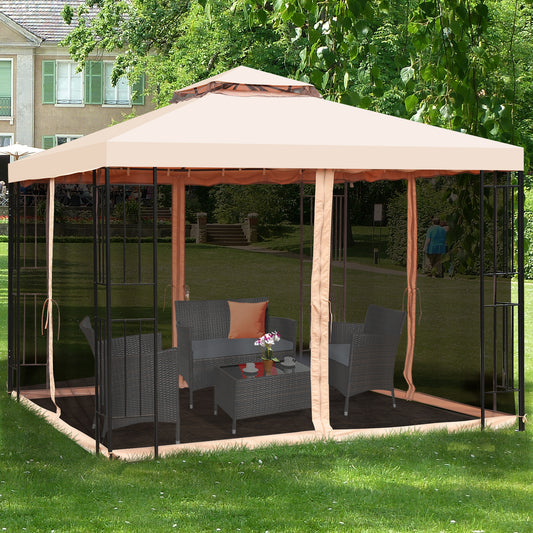 Topbuy 10'x10'Outdoor Canopy Gazebo Art Steel Frame 2-Tiers Party Patio Large Canopy Gazebo W/Netting&Side Walls