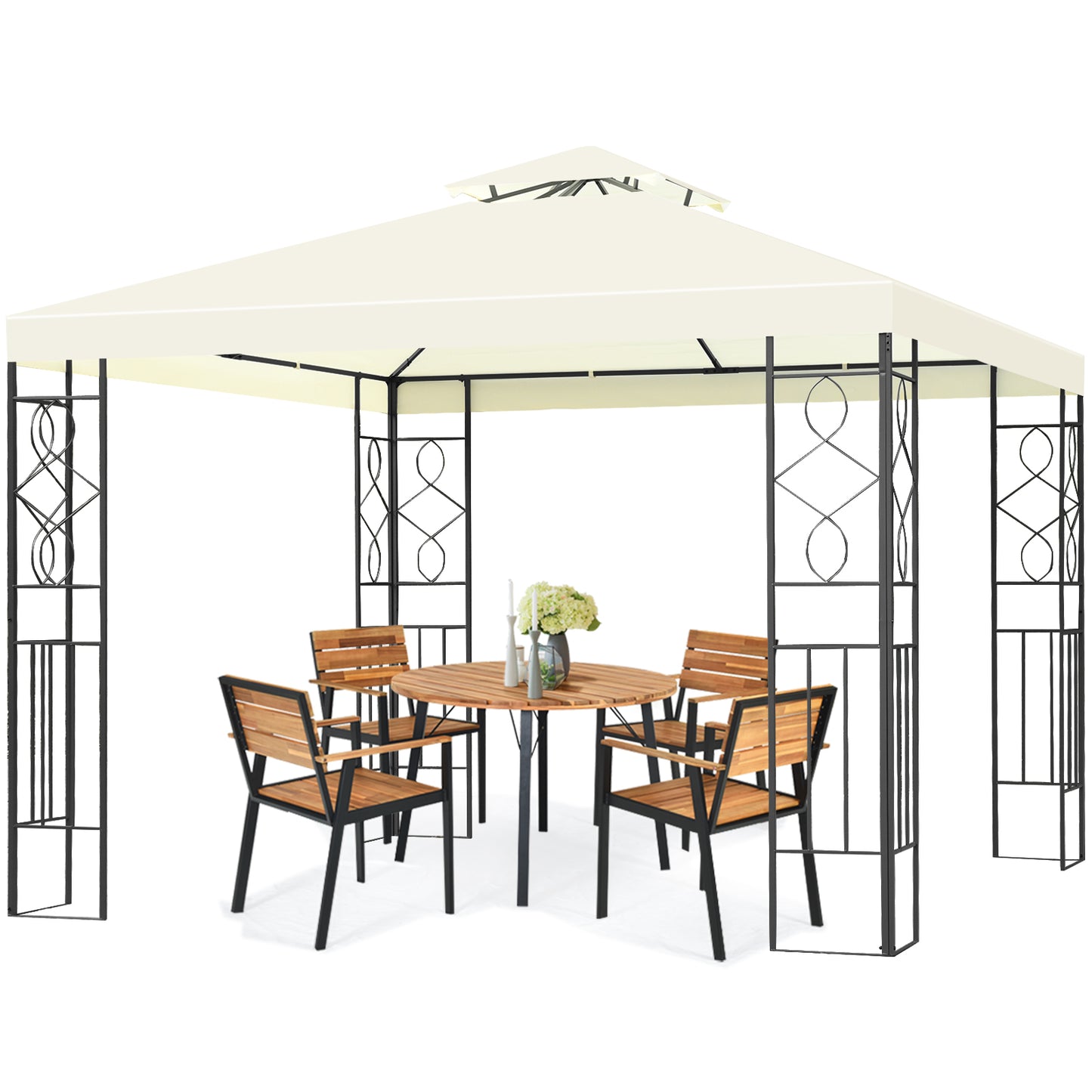Topbuy 2-Tiers 10'x10'Outdoor Canopy Gazebo Art Steel Frame Party Patio Large Canopy Gazebo W/Netting
