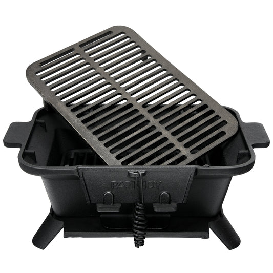 Topbuy Portable Heavy Duty Cast Iron Charcoal Grill Tabletop BBQ Stove with Double-sided Grilling Net for Camping