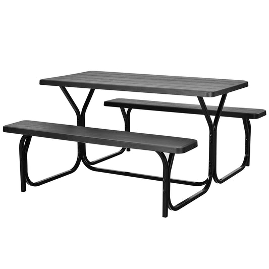Patiojoy Outdoor Picnic Table Bench Set Patio Camping Table w/Steel Frame & Wood Texture Tabletop for Garden Black/Grey/White/Green