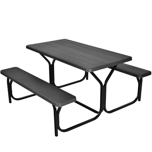 Patiojoy Outdoor Picnic Table Bench Set Patio Camping Table w/Steel Frame & Wood Texture Tabletop for Garden Black/Grey/White/Green