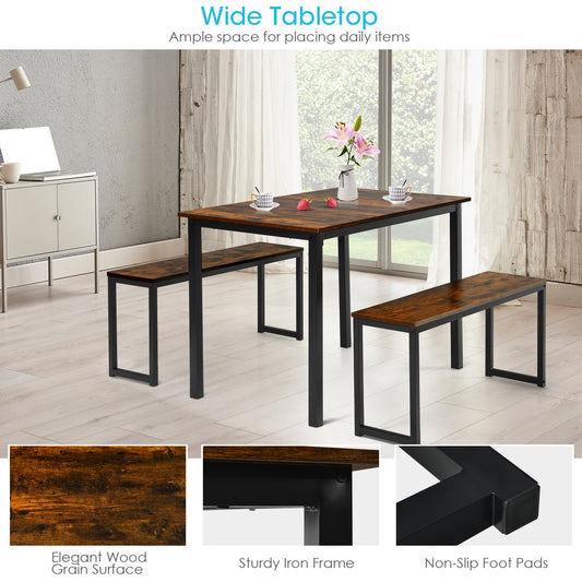 Topbuy 3pcs Dining Table Set for 4 Modern Industrial Counter Height Kitchen Table Set with 2 Benches for Dining Room Coffee/Nature