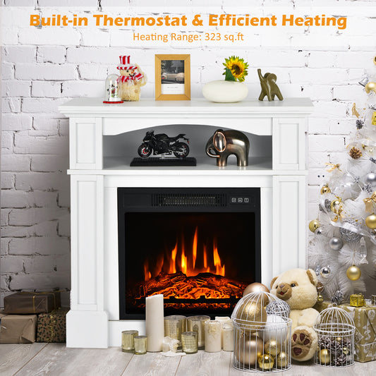 Topbuy 32'' Electric Fireplace with Mantel 1400W Freestanding Heater with Remote Control & Adjustable Brightness White/Natural