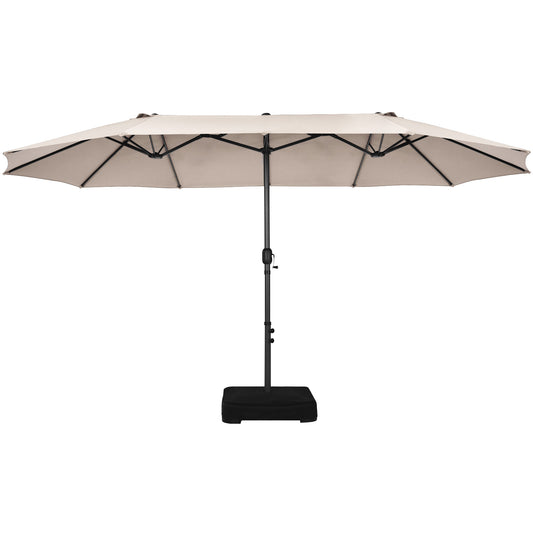 Patiojoy 15FT Double-Sided Twin Patio Umbrella with Base Extra-Large Market Umbrella Beige/Coffee/Grey/Orange/Turquoise/Wine