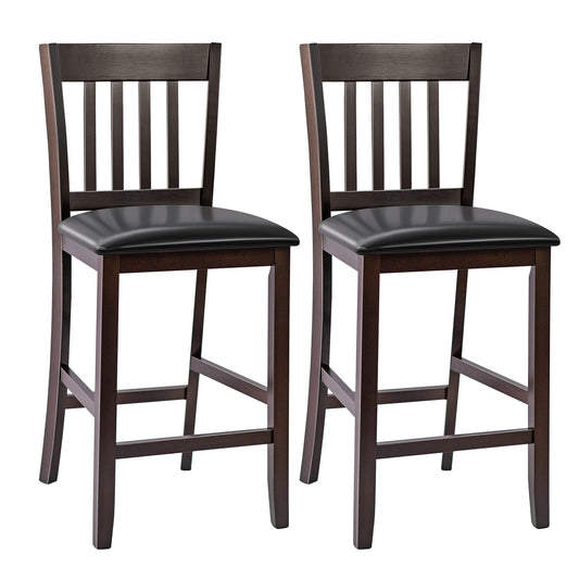 Topbuy Set of 2 Bar Stools Counter Height Pub Chairs w/ PU Leather Seat&Rubber Wood Legs