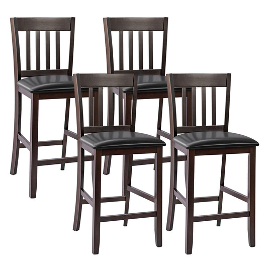 Topbuy Set of 4 Bar Stools Counter Height Pub Chairs w/ PU Leather Seat&Rubber Wood Legs