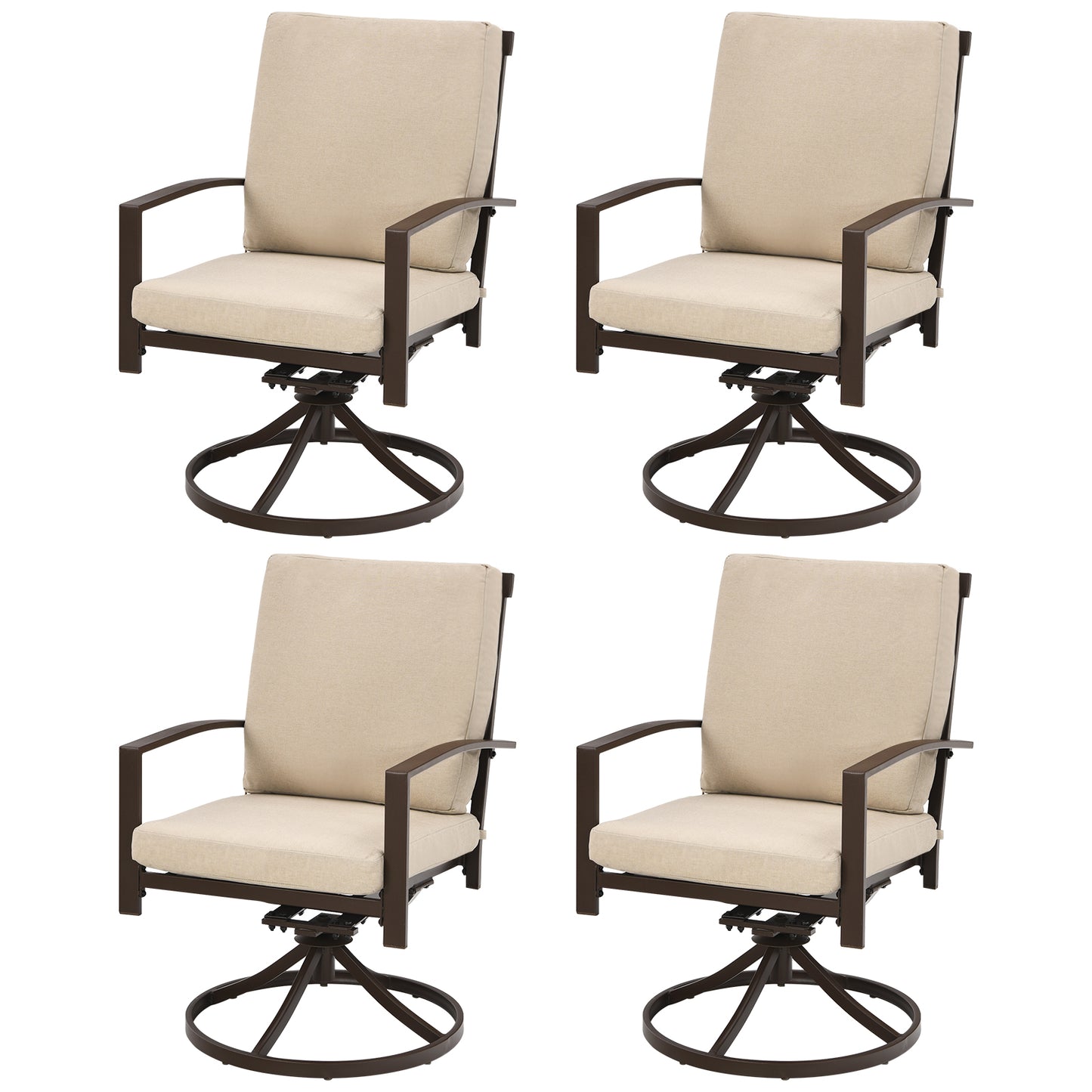 Patiojoy 4 PCS Patio Swivel Dining Chairs Kitchen Garden Metal Armchairs w/Cushions Beige