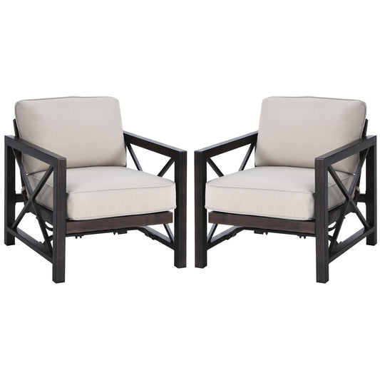 Patiojoy Set of 2 Outdoor Metal Rocking Chair Porch Rockers Single sofa w/6'' Thick Cushions&Armrest for Garden