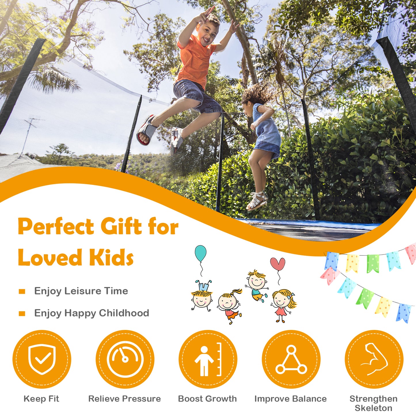 Topbuy 8ft 10ft 12ft 14ft 15ft 16ft Trampoline with Safety Enclosure Net & Spring Pad Jumping Mat