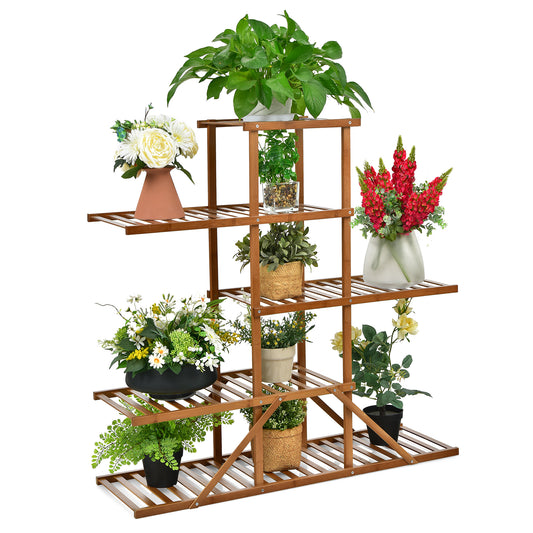 Topbuy 5 Tiers Bamboo Plant Stand for Indoor Plants Multiple Utility Shelf Free Standing Storage Rack Pot Holder Brown/Natural