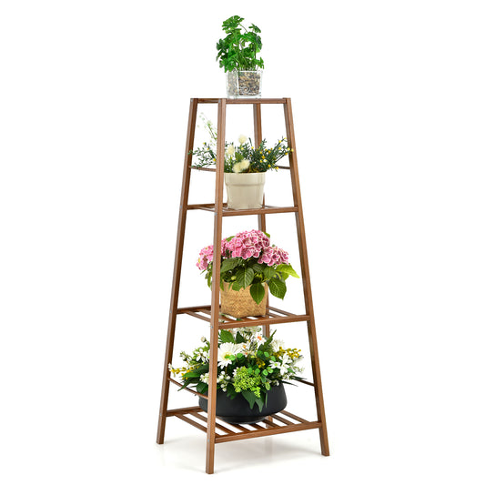 Topbuy 4 Tiers Bamboo Plant Stand for Indoor Plants Multiple Utility Shelf Free Standing Storage Rack Pot Holder Brown/Natural