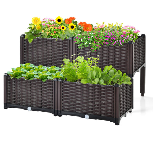 Topbuy Outdoor 2 Set/4 Set Planter Vertical Elevated Raised Garden Bed Planter Box Kit for Backyard Patio