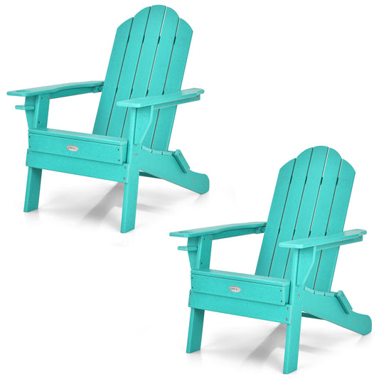Patiojoy 2PCS Folding Adirondack Chair Outdoor Adirondack Chair Weather Resistant Lounger  Fire Pit Chair for Backyard Porch Poolside Turquoise/Grey/White/Black