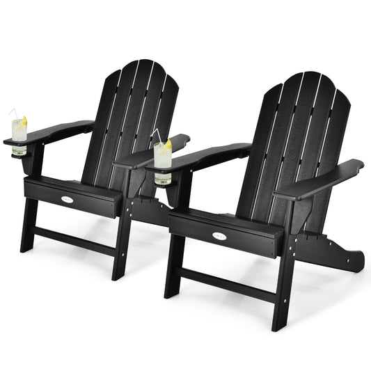 Patiojoy 2PCS Adirondack Chair Outdoor Fire Pit Chair with Cup Holde Weather Resistant Lounger Chair for Backyard Garden Patio and Deck Black/Grey/Turquoise/White