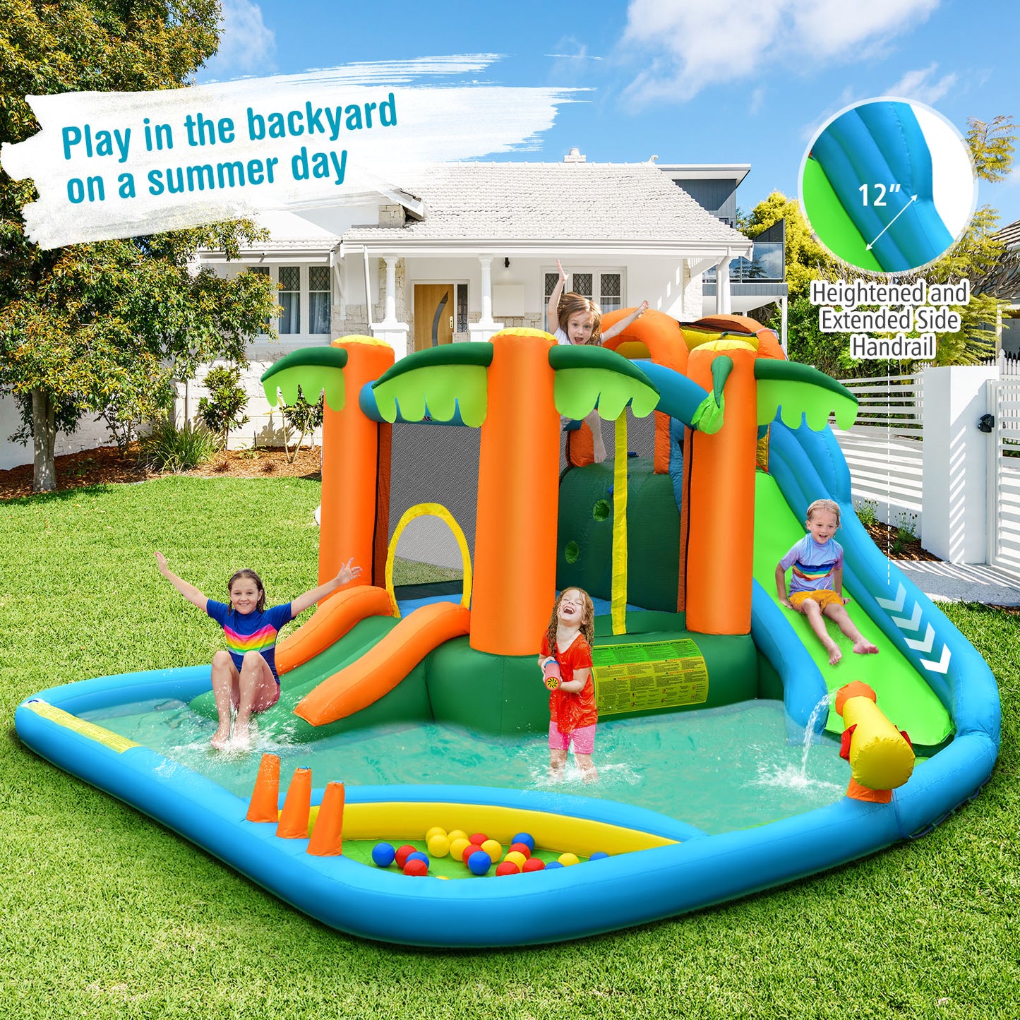 Topbuy 7-in-1 Inflatable Bounce House Jumping Castle Kids Slide Park Ball Pit for Outdoor&Indoor Without Air Blower
