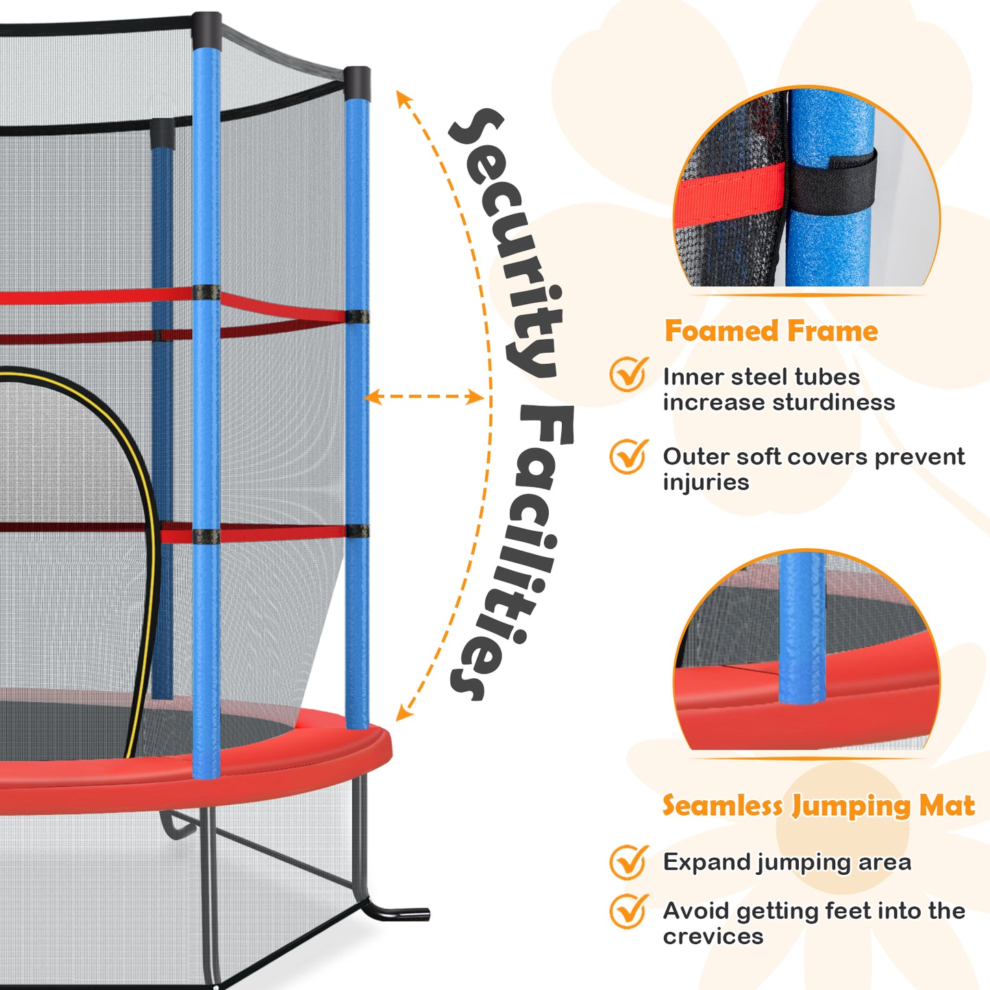 Topbuy 55'' Kids Jumping Exercise ASTM Certified Approved Mini Recreational Hexagonal Shape Toddler Trampolines for Kids Toy Birthday Gift Blue/Red/Yellow/Green