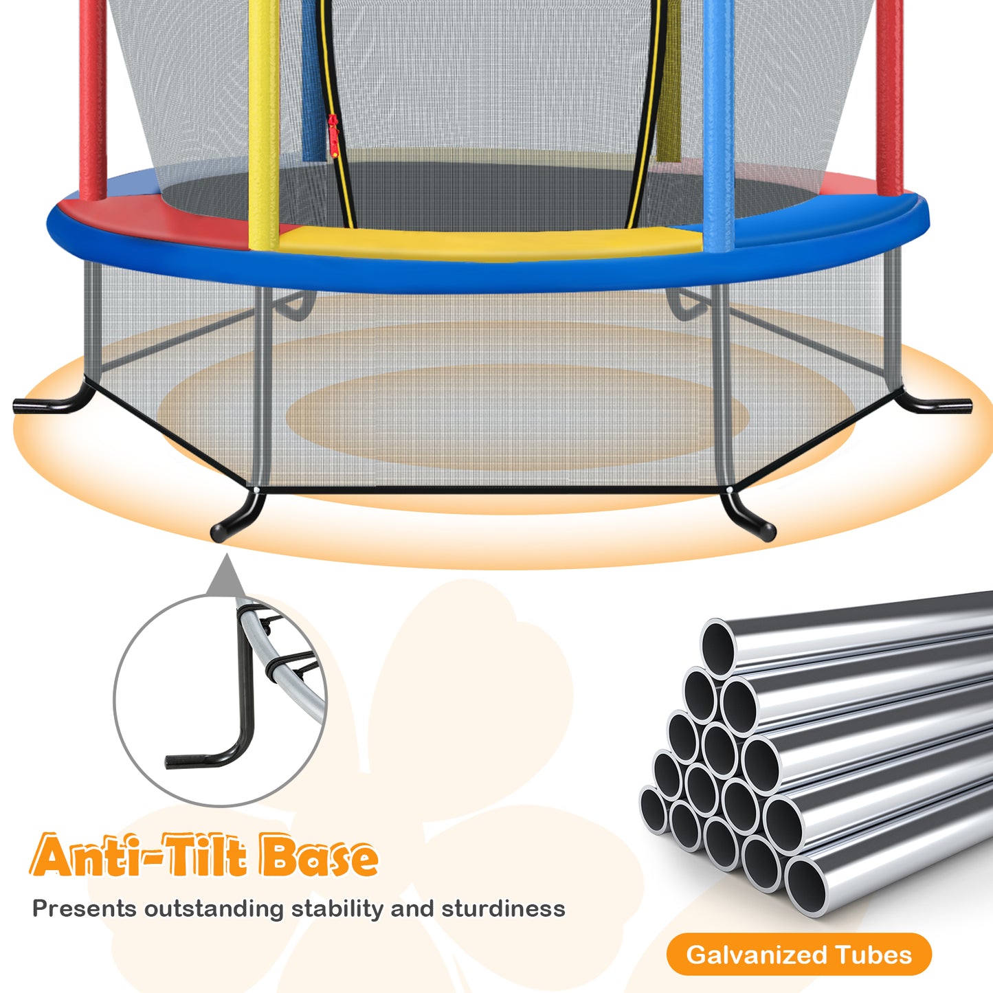 Topbuy 55'' Kids Jumping Exercise ASTM Certified Approved Mini Recreational Hexagonal Shape Toddler Trampolines for Kids Toy Birthday Gift Blue/Red/Yellow/Green