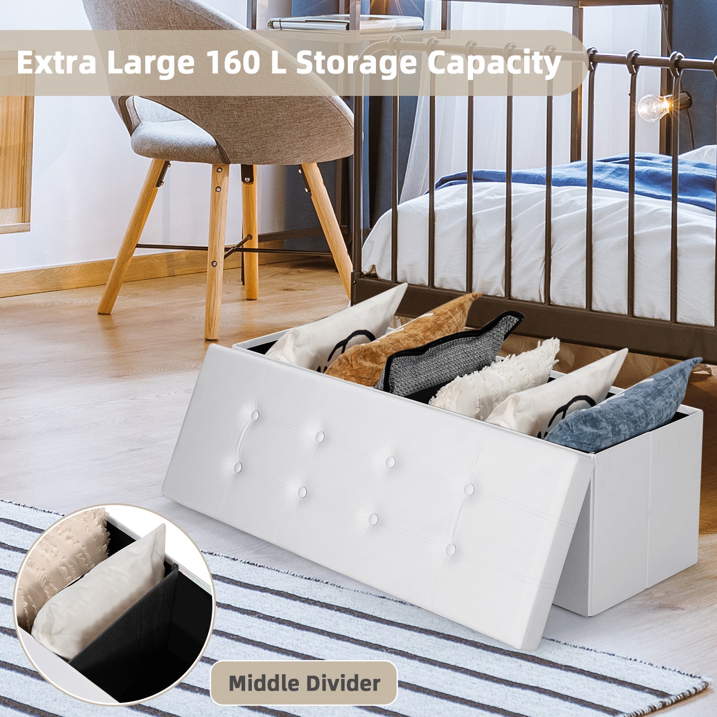 Topbuy Folding Storage Stool Padded Ottoman Faux Leather Foot Rest Seat Pouffe Box Black/Brown/White