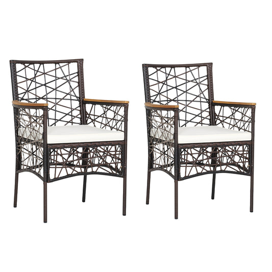 Topbuy Patio PE Rattan Dining Chairs Set of 2/4 Patio PE Wicker Armchairs with Removable Cushions and Acacia Wood Armrests