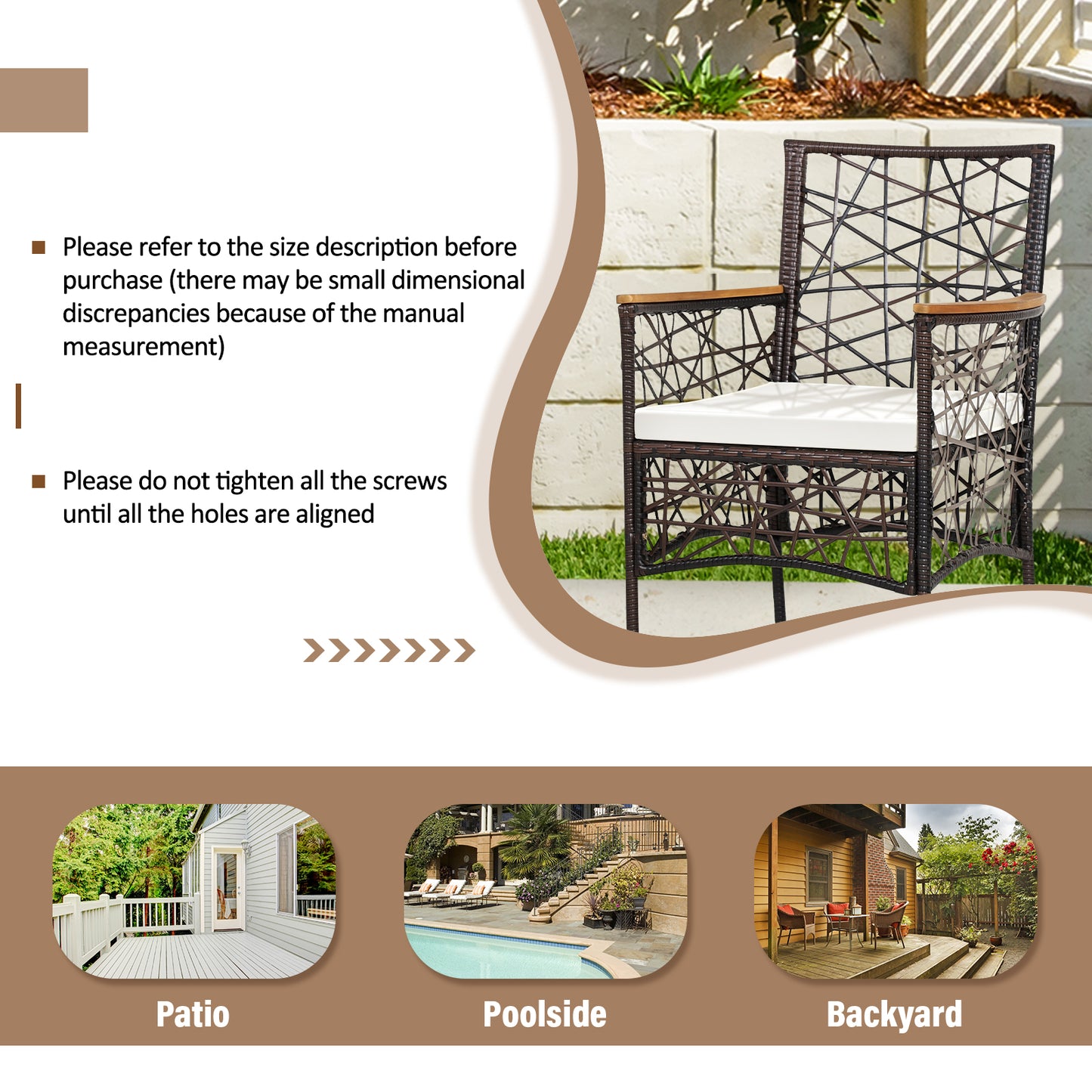 Topbuy Patio PE Rattan Dining Chairs Set of 2/4 Patio PE Wicker Armchairs with Removable Cushions and Acacia Wood Armrests