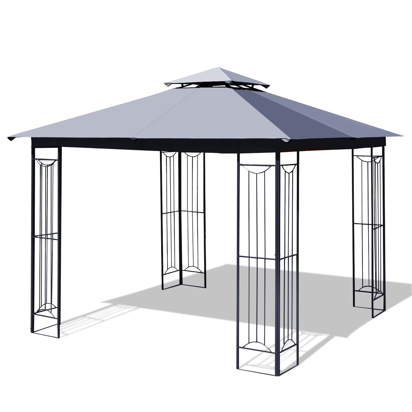 Patiojoy 2-Tiers 10'x10' Outdoor Canopy Gazebo Heavy-Duty Steel Frame Party Patio Large Canopy L-Shaped Gazebo Beige/Grey