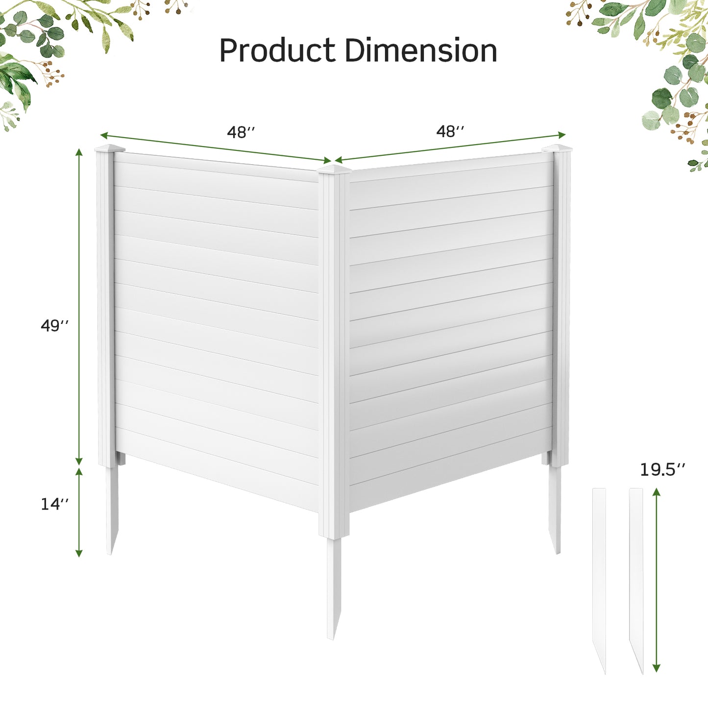 Topbuy Outdoor Privacy Fence Panel 2 Picket PVC Decorative Fence w/3 Cuspidal Stakes Trash Enclosure & Air Conditioner Freestanding Fence for Garden