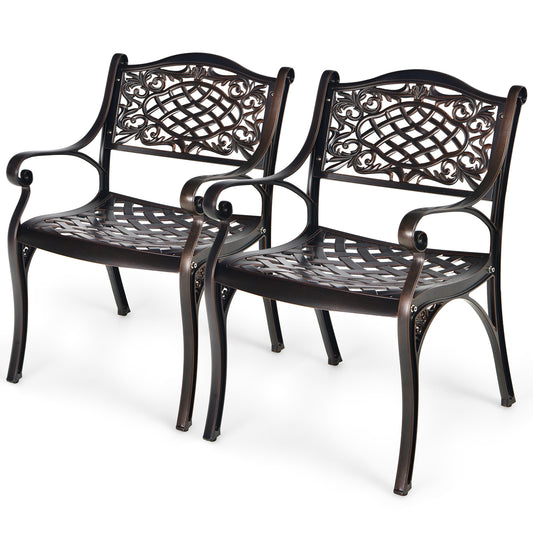 Topbuy 2/4 Pieces Outdoor Bistro Dining Chair Set All-Weather Cast Aluminum Chairs with Armrests and Curved Seats