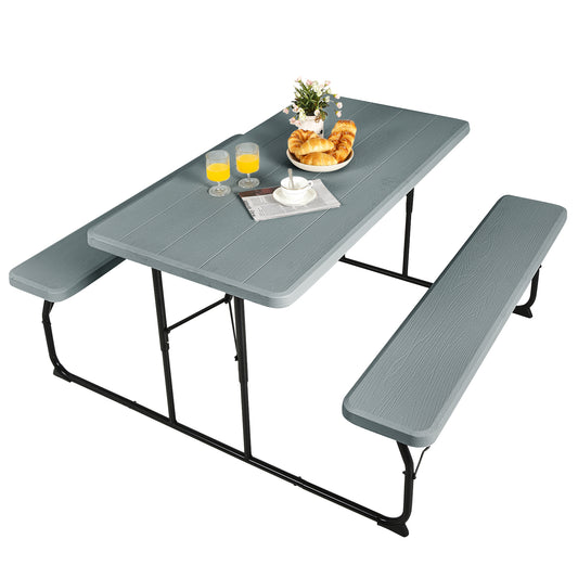 Patiojoy Indoor & Outdoor Folding Picnic Table with Bench Seat Heavy Duty Portable Camping Table Set for Camping Dining BBQ Grey/Black/White