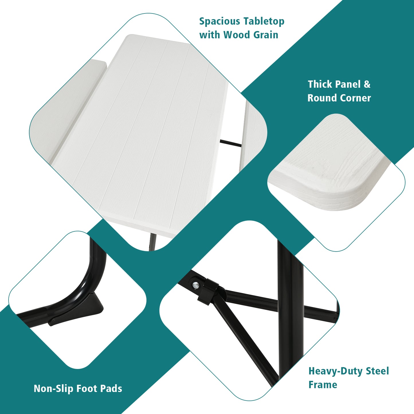 Patiojoy Indoor & Outdoor Folding Picnic Table with Bench Seat Heavy Duty Portable Camping Table Set for Camping Dining BBQ Grey/Black/White