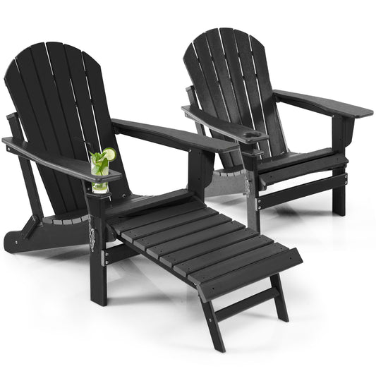 Patiojoy 2PCS Wooden Adirondack Chair W/Ergonomic Design&Ottoman Outdoor Armchair Acacia Wood chair for Yard&Patio Black/Coffee/Grey/Turquoise/White