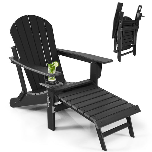 Patiojoy 2PCS Wooden Adirondack Chair W/Ergonomic Design&Ottoman Outdoor Armchair Acacia Wood chair for Yard&Patio Black/Coffee/Grey/Turquoise/White