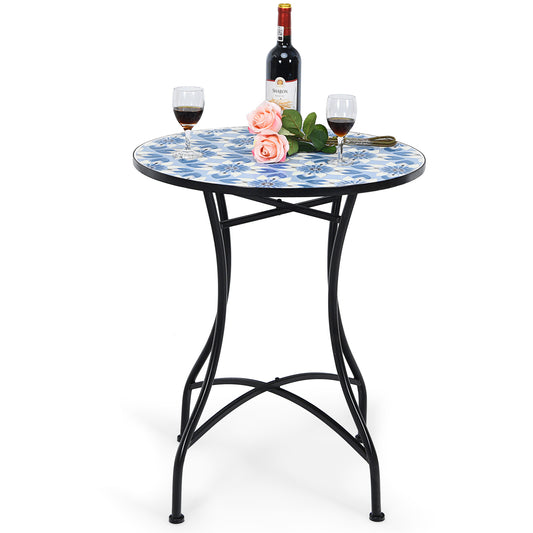 Topbuy 28.5inch Patio Mosaic Round Bistro Metal Table with HeavyDuty Steel Frame&Ceramic Tile Tabletop for Outdoor Garden Deck Backyard