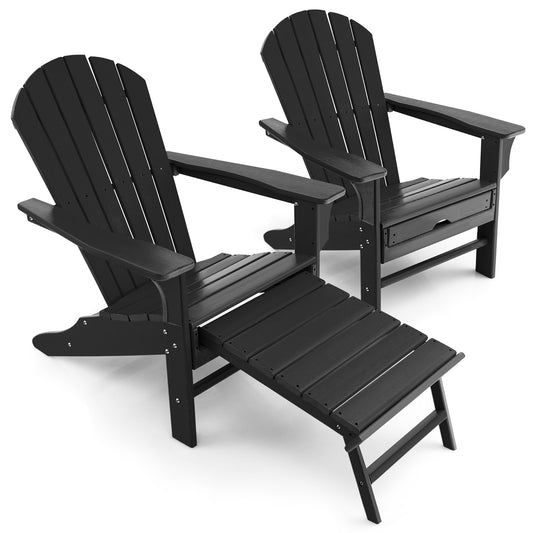 Patiojoy 2PCS Wooden Adirondack Chair W/Ergonomic Design&Ottoman Outdoor Lounge Armchair Acacia Wood chair for Yard&Patio Black/Coffee/Grey/Turquoise/White