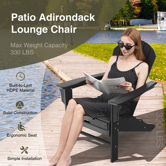 Patiojoy 2PCS Wooden Adirondack Chair W/Ergonomic Design&Ottoman Outdoor Lounge Armchair Acacia Wood chair for Yard&Patio Black/Coffee/Grey/Turquoise/White