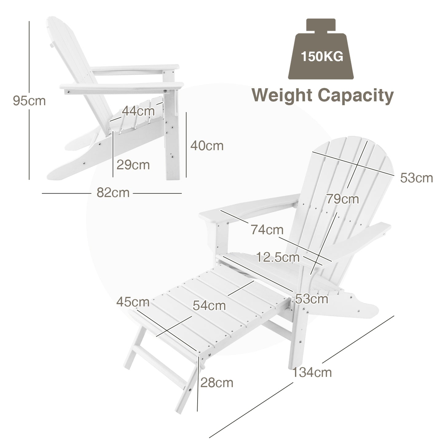 Patiojoy 2PCS Wooden Adirondack Chair W/Ergonomic Design&Ottoman Outdoor Lounge Armchair Acacia Wood chair for Yard&Patio Black/Coffee/Grey/Turquoise/White