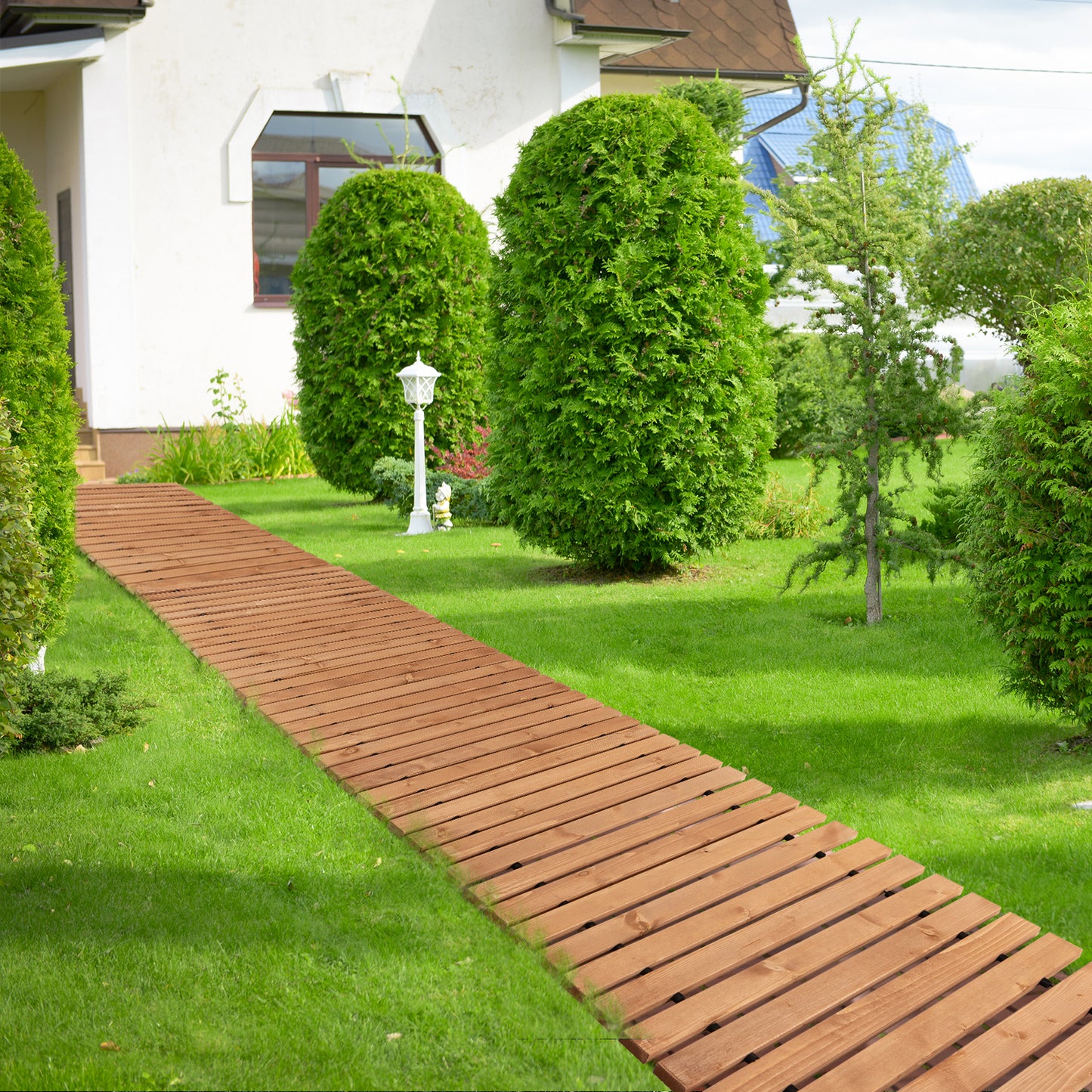 Topbuy 8' Weather-Resistant Straight Hardwood Pathway Roll Out Fir Wood Garden Walkway with Non-Slip Surface 17''/22''